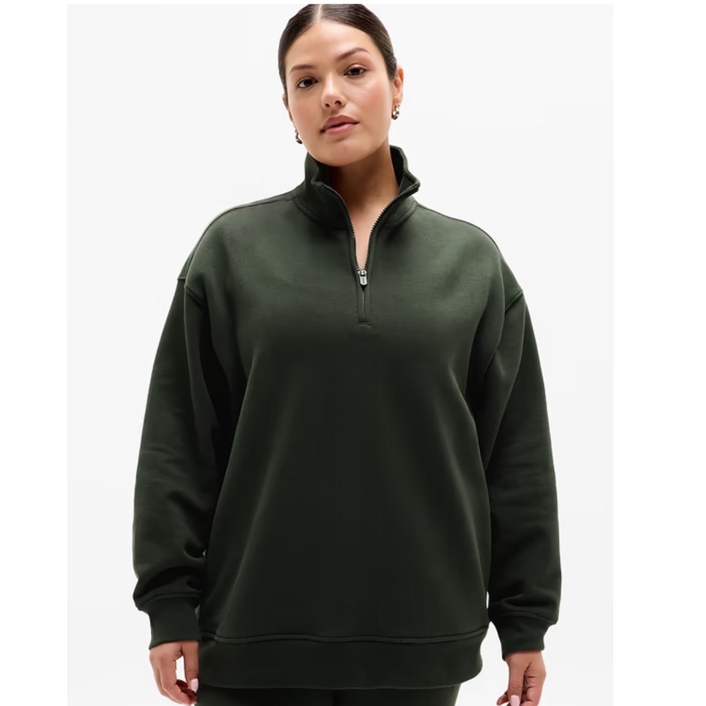 Athleta Coaster Luxe Quarter Zip Sweatshirt Forest Green Fleece Pullover M